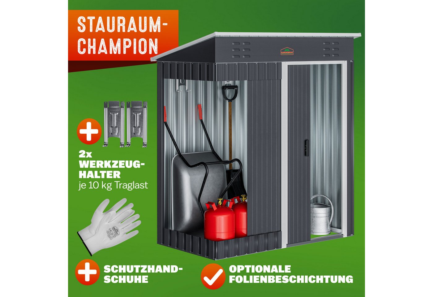 Gardebruk Gerätehaus, BxT: 162x86 cm, Geräteschuppen 1,5m² Gerätehaus Belüftung rostfreies Metall anthrazit – Bild 2 von 5