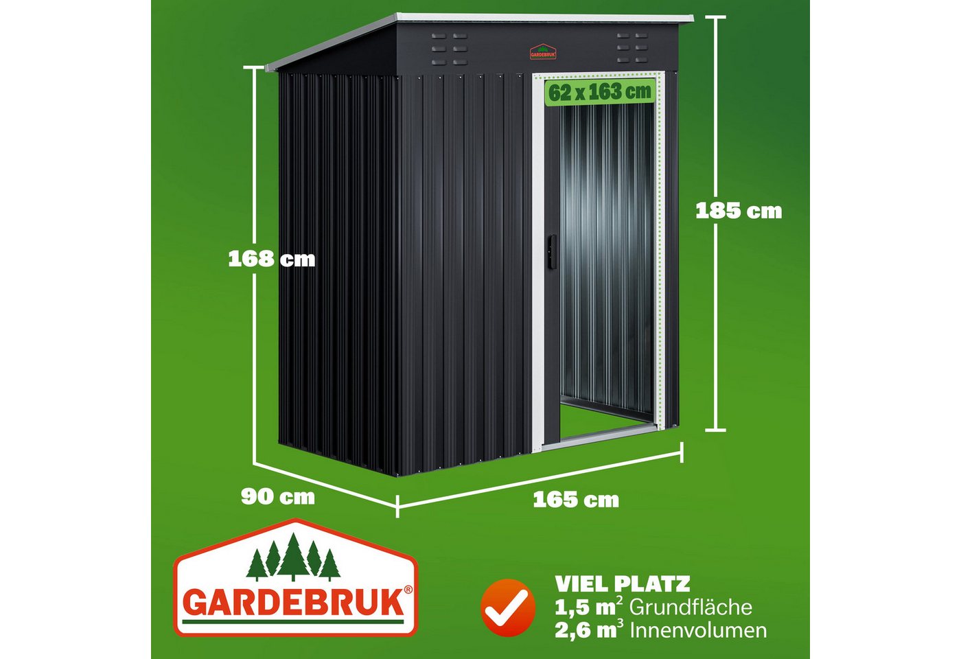 Gardebruk Gerätehaus, BxT: 162x86 cm, Geräteschuppen 1,5m² Gerätehaus Belüftung rostfreies Metall anthrazit – Bild 3 von 5