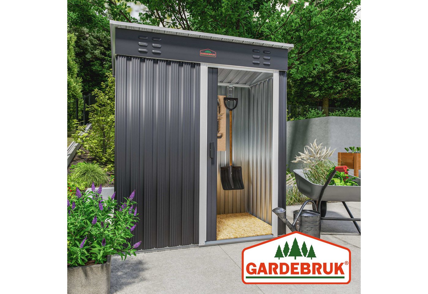Gardebruk Gerätehaus, BxT: 162x86 cm, Geräteschuppen 1,5m² Gerätehaus Belüftung rostfreies Metall anthrazit – Bild 5 von 5