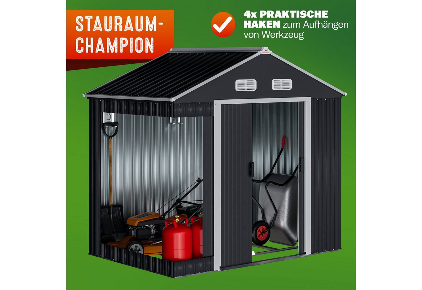 Gardebruk Gerätehaus, BxT: 132x196 cm, XL Metall 2m² mit Fundament 196x132x188cm Schiebetür Anthrazit – Bild 2 von 5