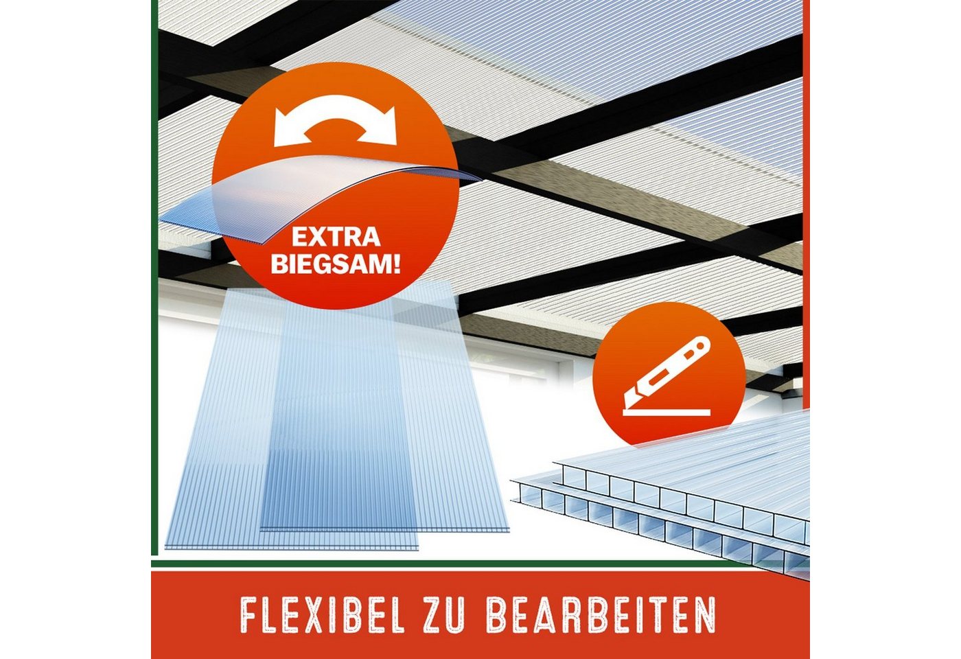 Gardebruk Hohlkammerplatte, 10x Doppelstegplatten 6mm Zuschneidbar Polycarbonat Klar 121x60,5cm – Bild 5 von 5