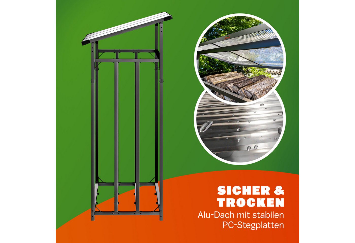 Gardebruk Kaminholzregal, BxTxH:198x163x70 cm, Außen Stahl XXL Schwarz mit Dach Abdeckung Holzunterstand Holzlager – Bild 4 von 5