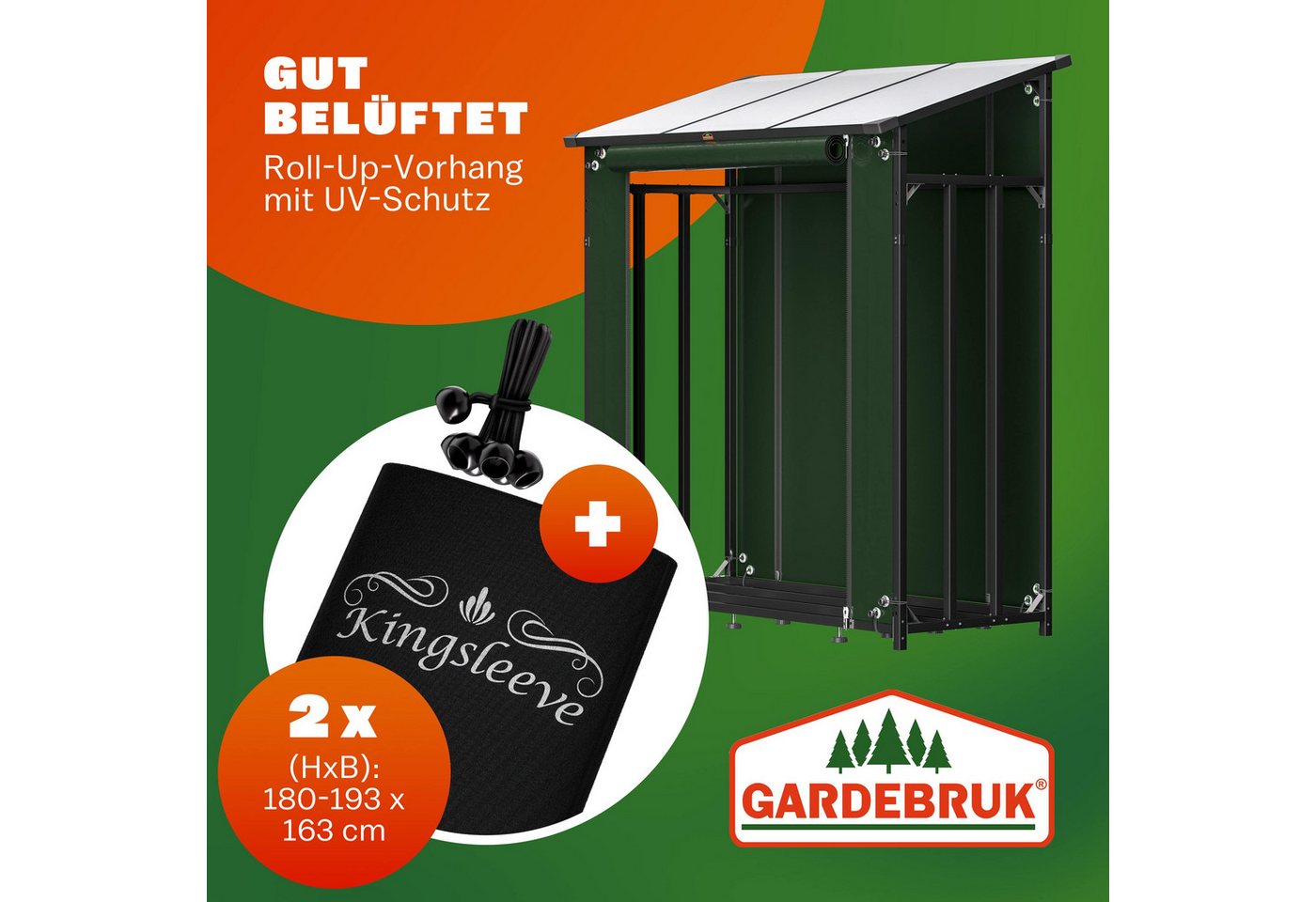 Gardebruk Kaminholzregal, BxTxH:198x163x70 cm, Außen Stahl XXL Schwarz mit Dach Abdeckung Holzunterstand Holzlager – Bild 5 von 5