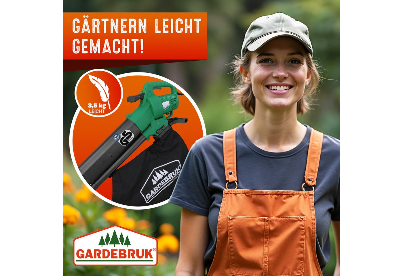 Gardebruk Laubsauger, Elektro 3in1 3000W Schultergurt und Rollen Fangsack 45L Laubbläser – Bild 2 von 5
