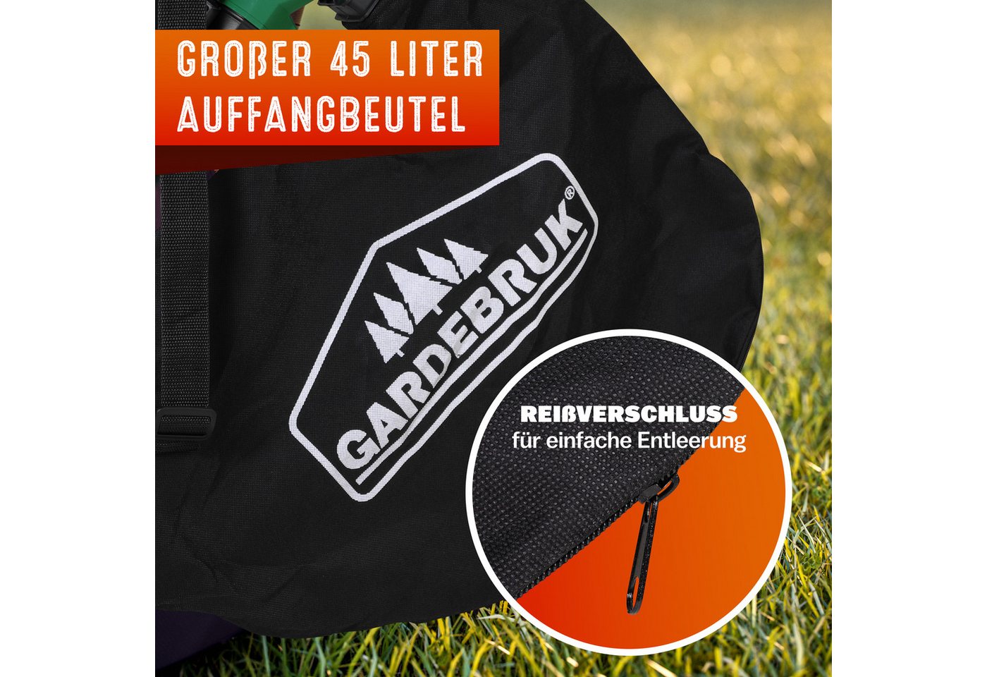 Gardebruk Laubsauger, Elektro 3in1 3000W Schultergurt und Rollen Fangsack 45L Laubbläser – Bild 5 von 5