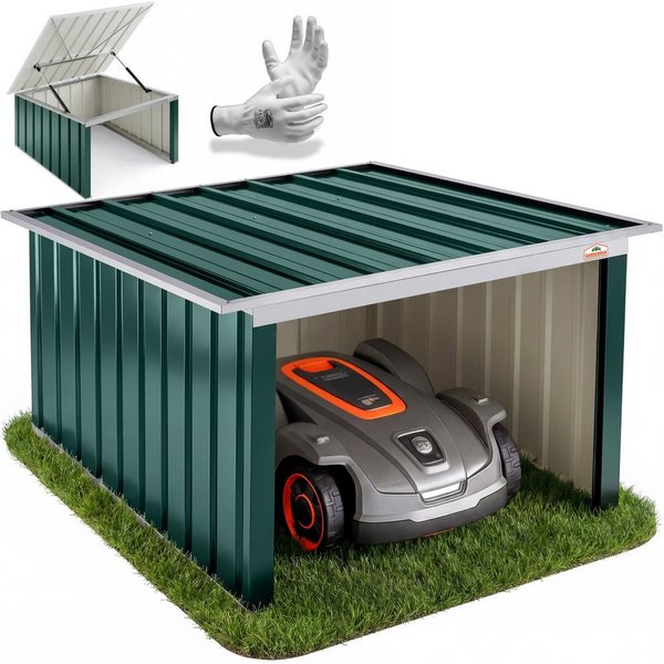 Gardebruk Mähroboter-Garage, Pultdach Metall 89x90x54cm Wetterbeständig Dach klappbar 4x Erdanker
