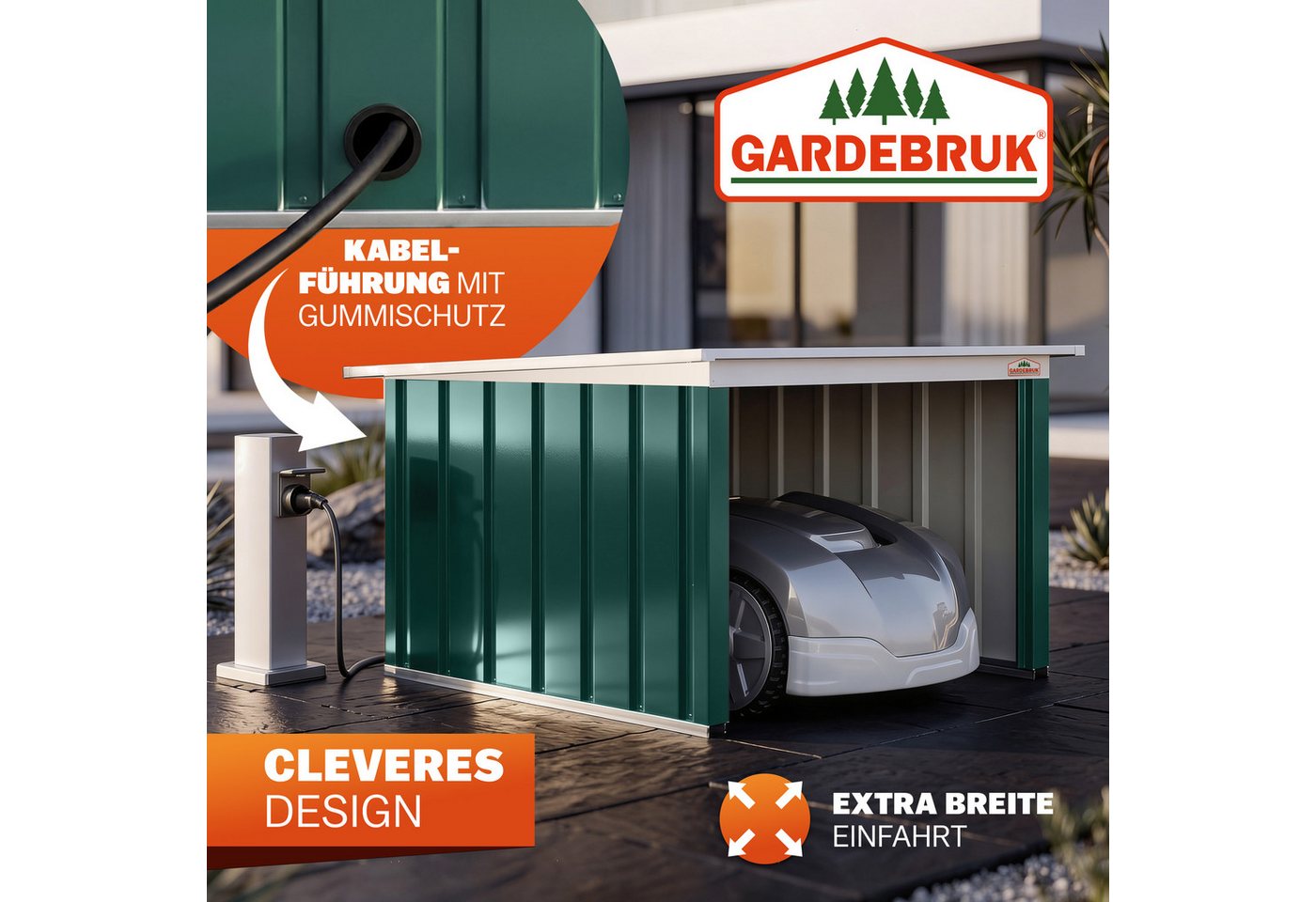 Gardebruk Mähroboter-Garage, Pultdach Metall 89x90x54cm Wetterbeständig Dach klappbar 4x Erdanker – Bild 3 von 5