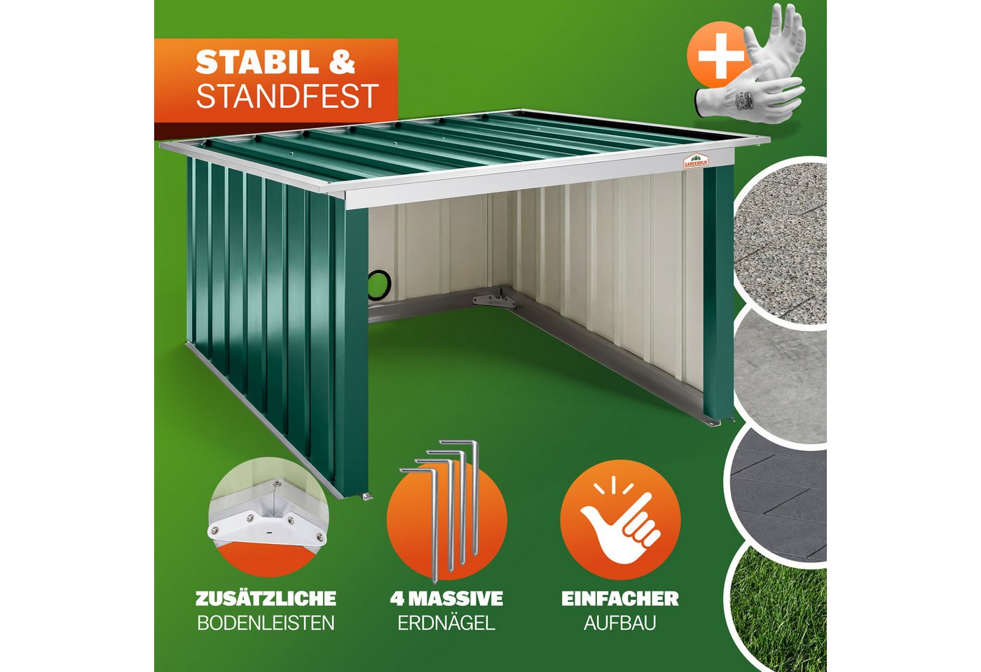 Gardebruk Mähroboter-Garage, Pultdach Metall 89x90x54cm Wetterbeständig Dach klappbar 4x Erdanker – Bild 5 von 5
