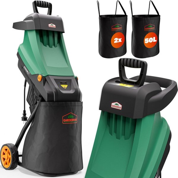 Gardebruk Messerhäcksler, 2400 W max 45 mm Aststärke Elektrisch 2x 50 L Beutel Gartenhäcksler