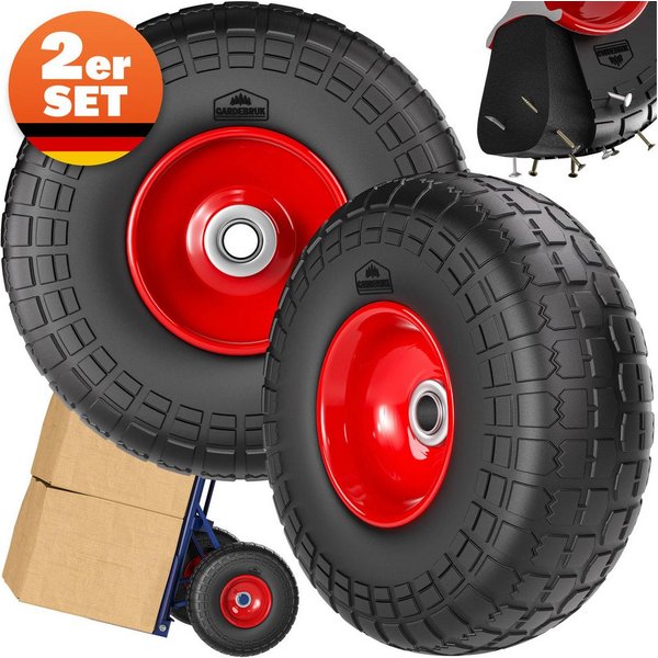 Gardebruk Sackkarre, Sackkarrenrad 2er Set PU Vollgummi Pannensicher 20mm Achse bis 200kg