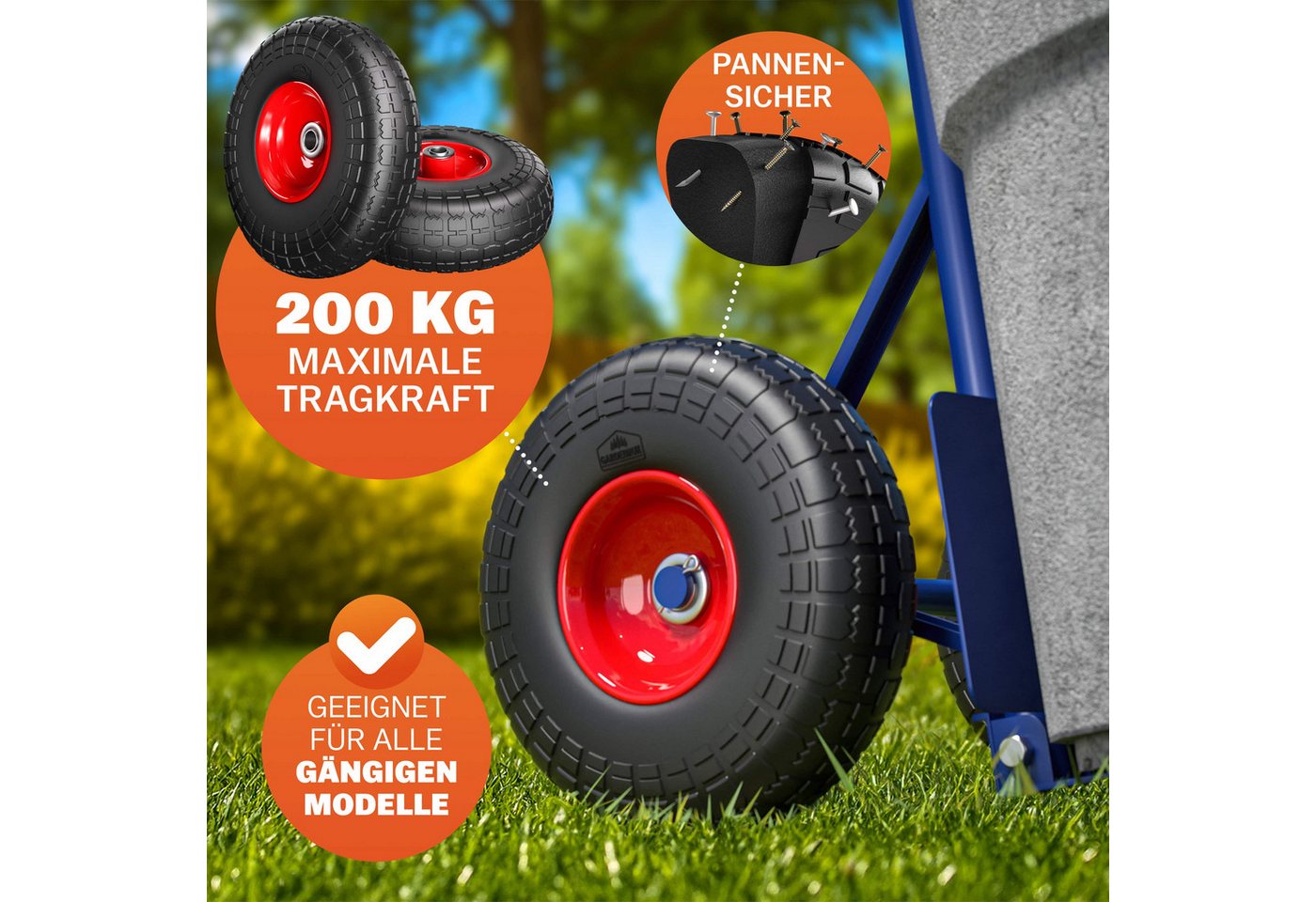 Gardebruk Sackkarre, Sackkarrenrad 2er Set PU Vollgummi Pannensicher 20mm Achse bis 200kg – Bild 2 von 5