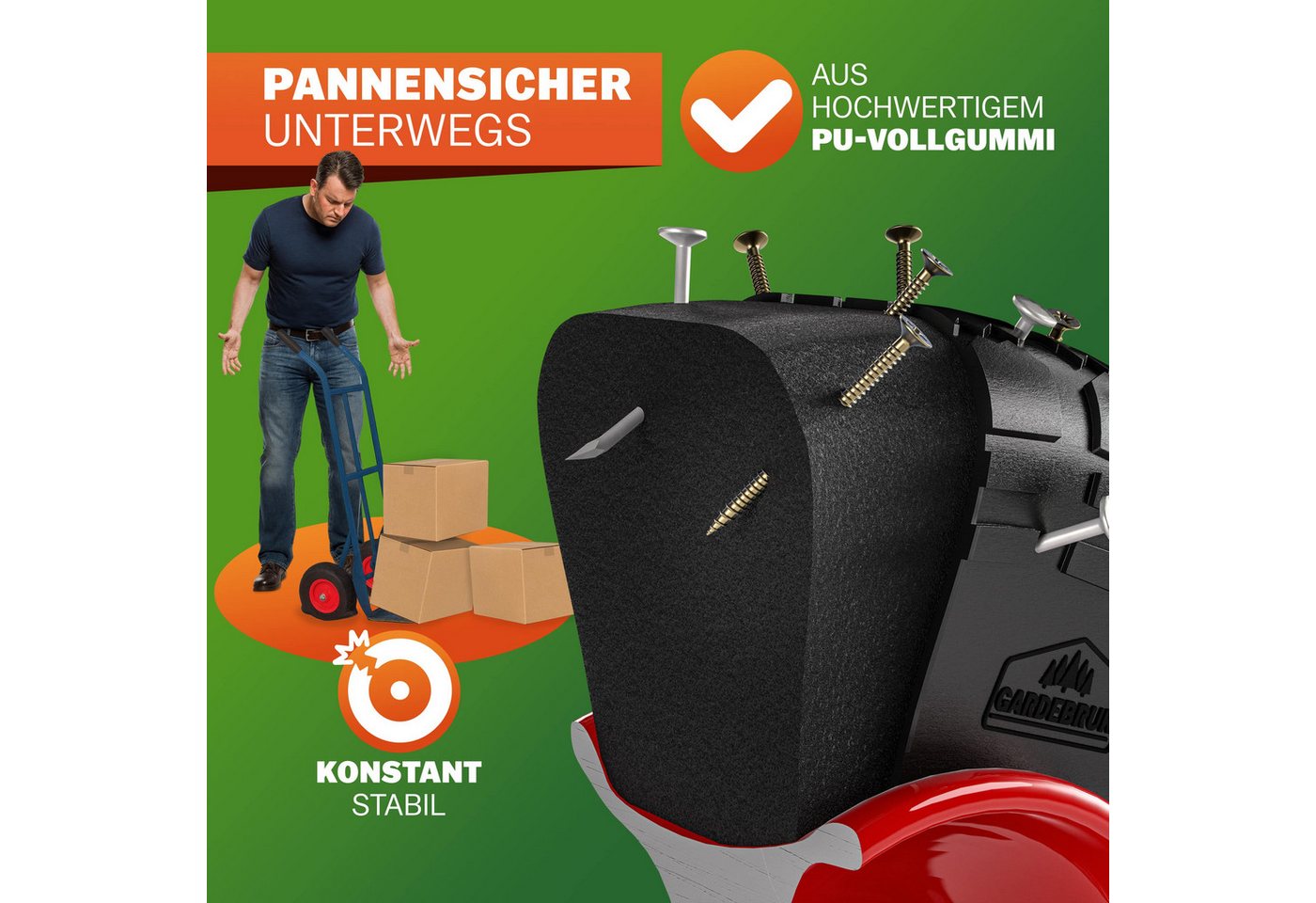 Gardebruk Sackkarre, Sackkarrenrad 2er Set PU Vollgummi Pannensicher 20mm Achse bis 200kg – Bild 4 von 5