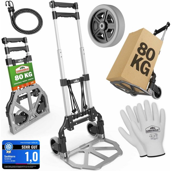 Gardebruk Sackkarre, Aluminium klappbar 80 kg Leichtlauf-Rollen inkl. Handschuhe Transport