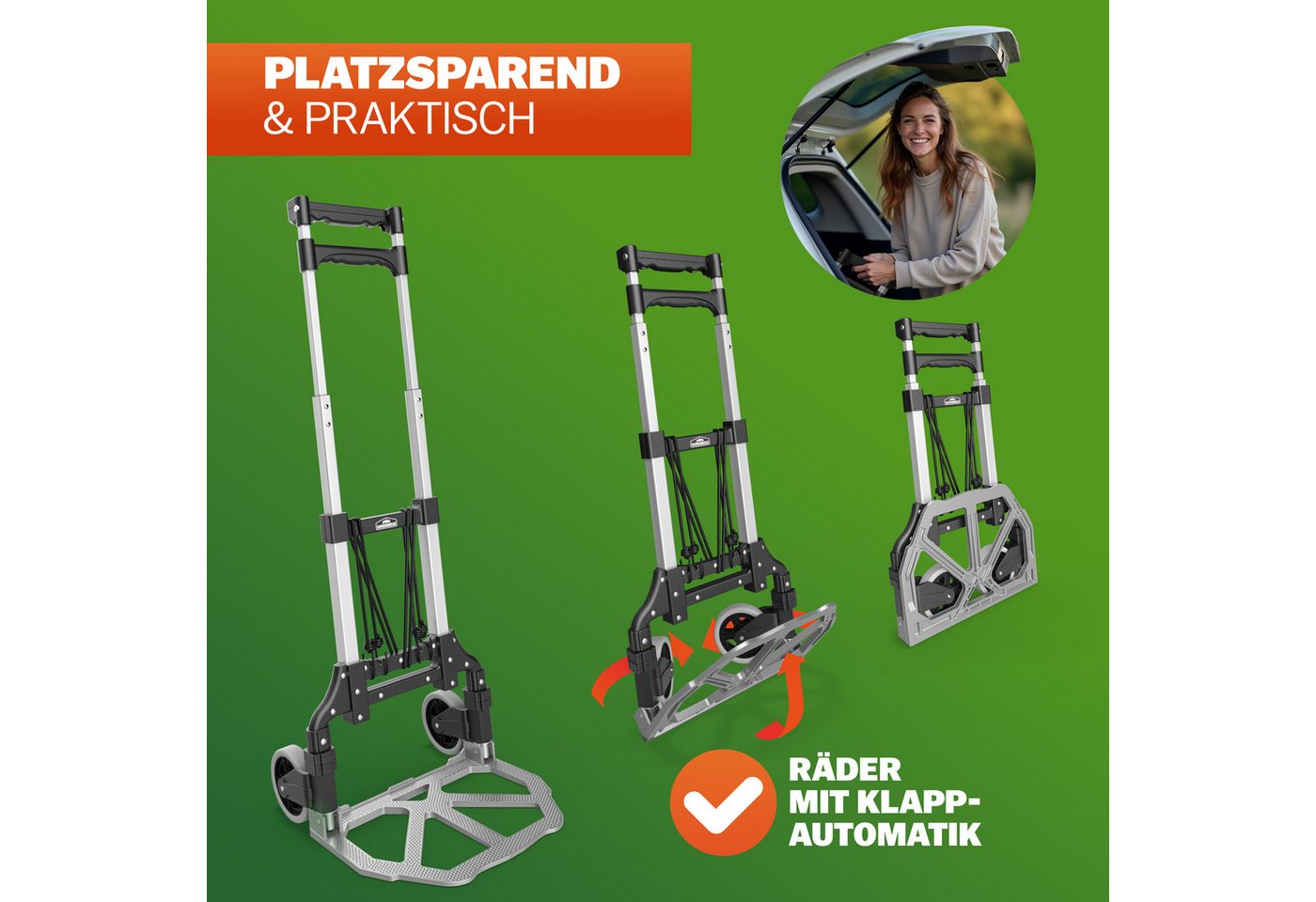Gardebruk Sackkarre, Aluminium klappbar 80 kg Leichtlauf-Rollen inkl. Handschuhe Transport – Bild 5 von 5