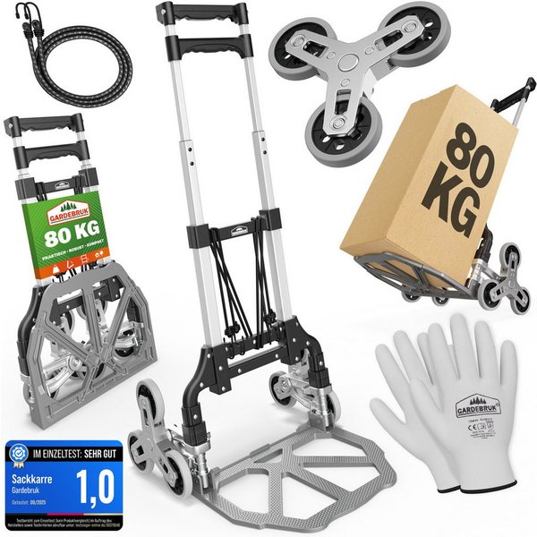 Gardebruk Sackkarre, Aluminium Treppenkarre klappbar 80 kg inkl. Handschuhe Transport