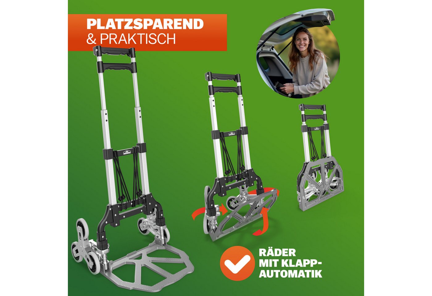 Gardebruk Sackkarre, Aluminium Treppenkarre klappbar 80 kg inkl. Handschuhe Transport – Bild 5 von 5