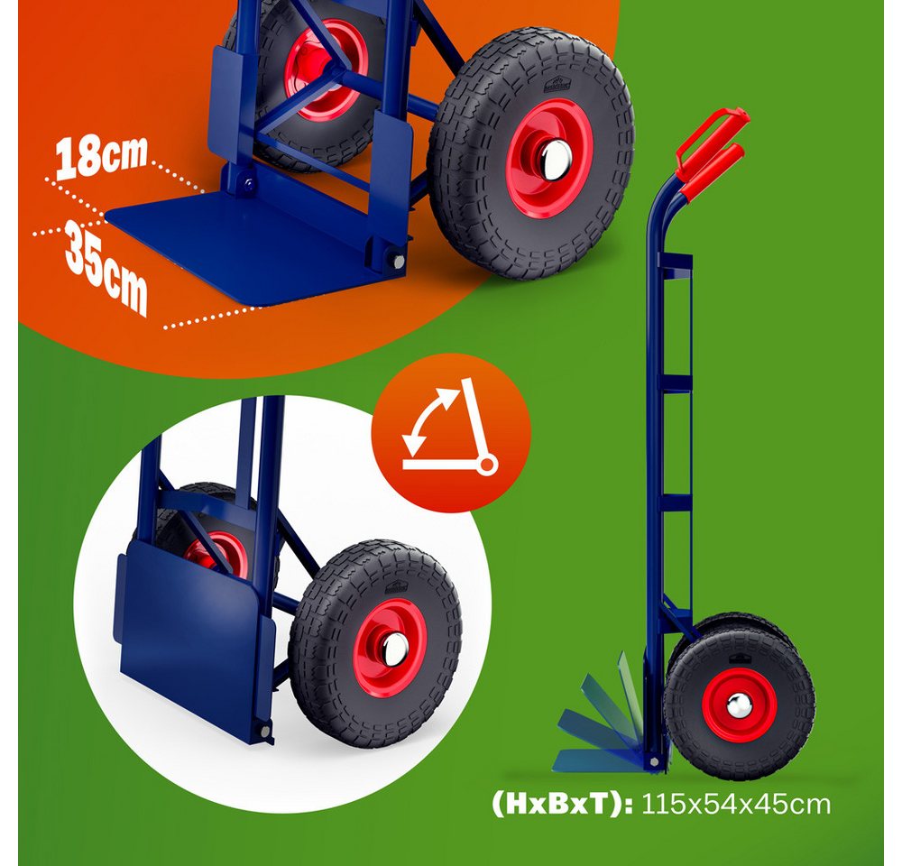 Gardebruk Sackkarre, PU Vollgummireifen klappbar 200kg Stahl Transportkarre Transportwagen – Bild 5 von 5