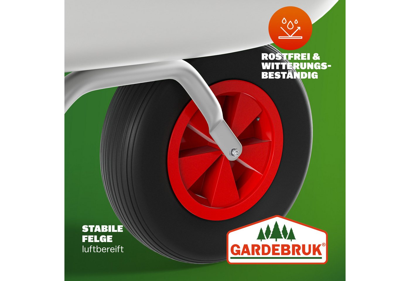 Gardebruk Schubkarre, Schubkarre Gartenkarre 80L verzinkt 80kg Bau Schiebkarre Luftreifen – Bild 5 von 5