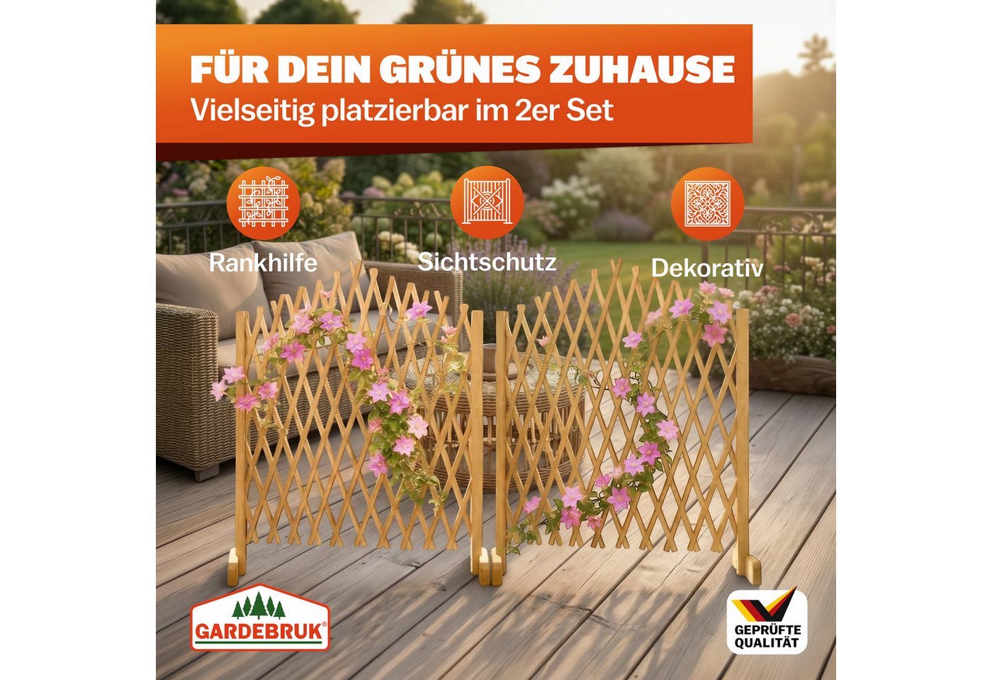 Gardebruk Spalier, 2 St., Rankgitter Gartenzaun bis 200 cm ausziehbar faltbar verstellbar Balkon – Bild 3 von 5
