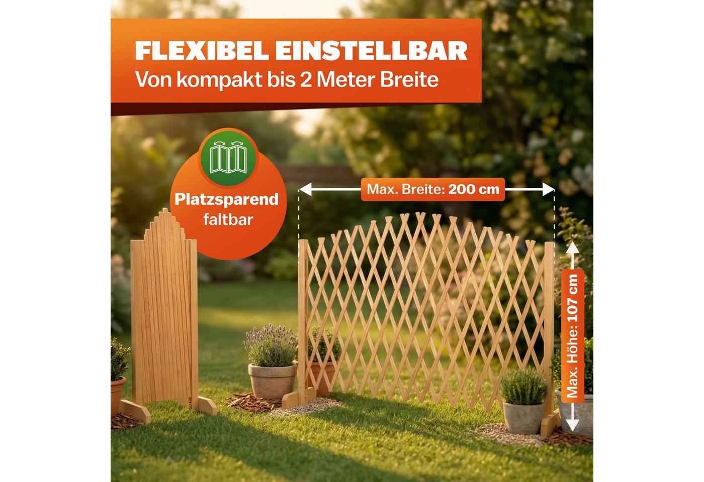 Gardebruk Spalier, 2 St., Rankgitter Gartenzaun bis 200 cm ausziehbar faltbar verstellbar Balkon – Bild 4 von 5