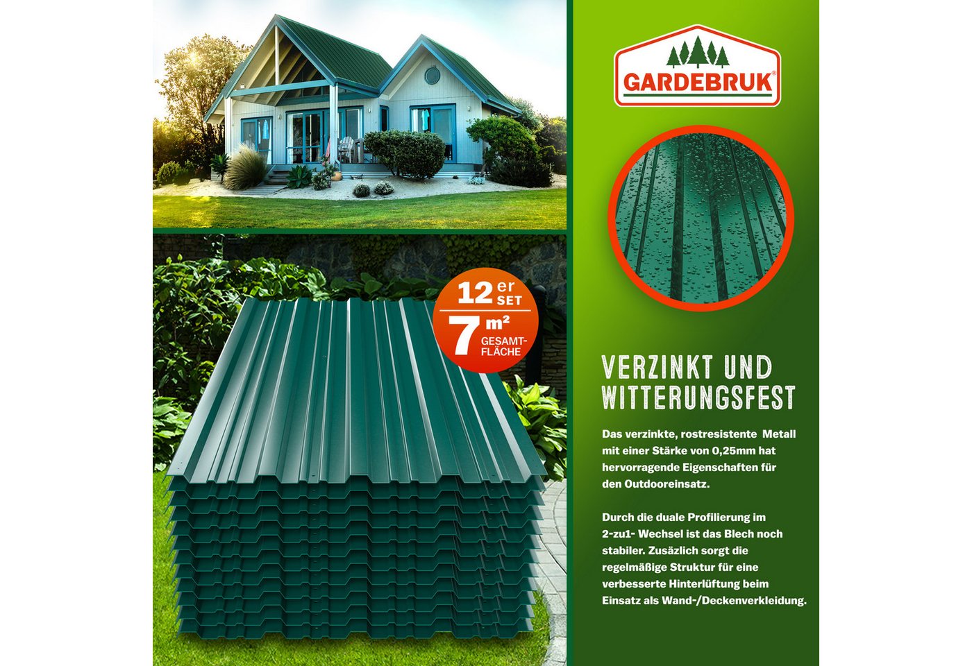 Gardebruk Wellplatte, 12x Trapezblech 129cm x 46cm = 7m² verzinkt Profilblech Dachblech – Bild 2 von 5