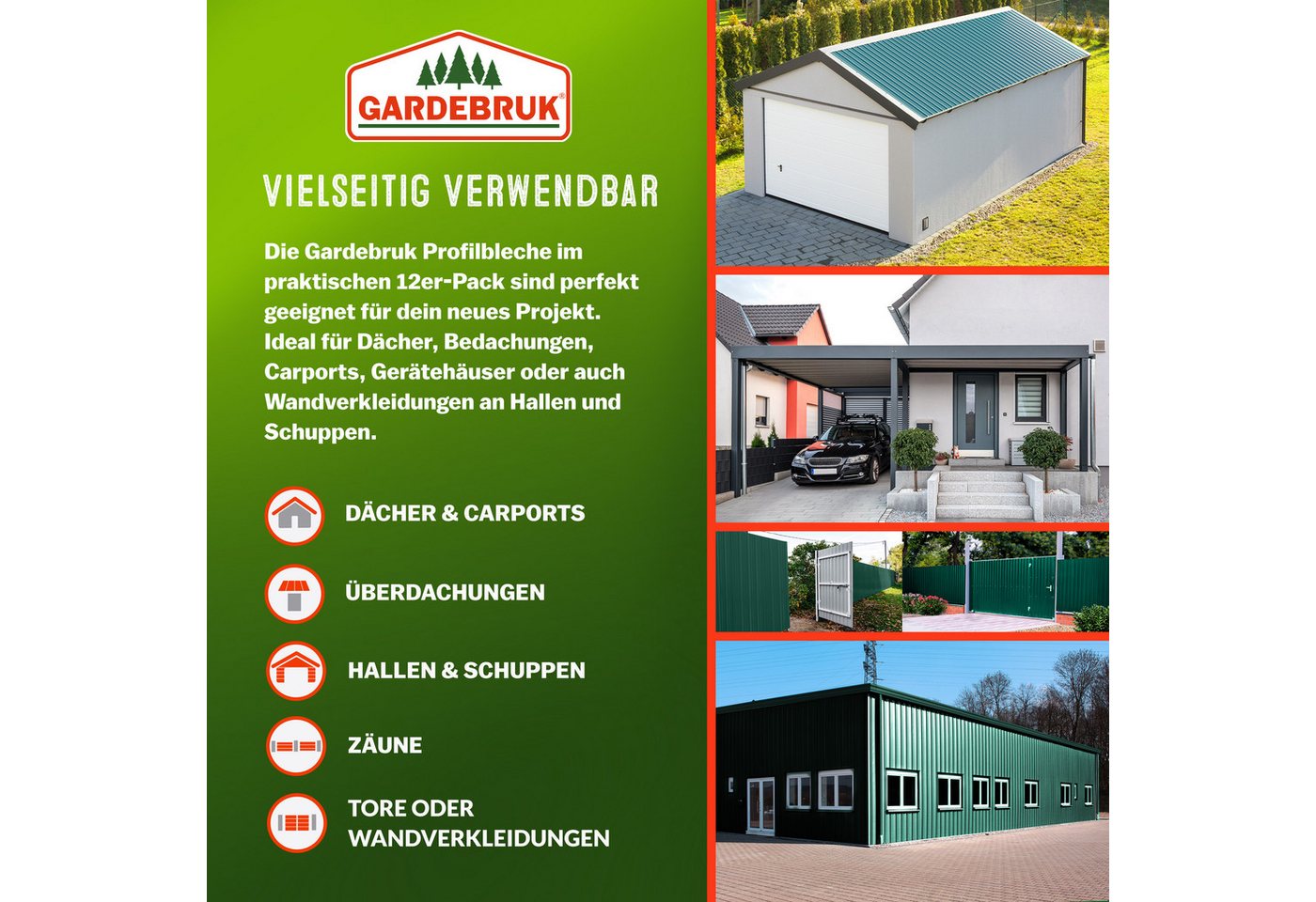 Gardebruk Wellplatte, 12x Trapezblech 129cm x 46cm = 7m² verzinkt Profilblech Dachblech – Bild 3 von 5