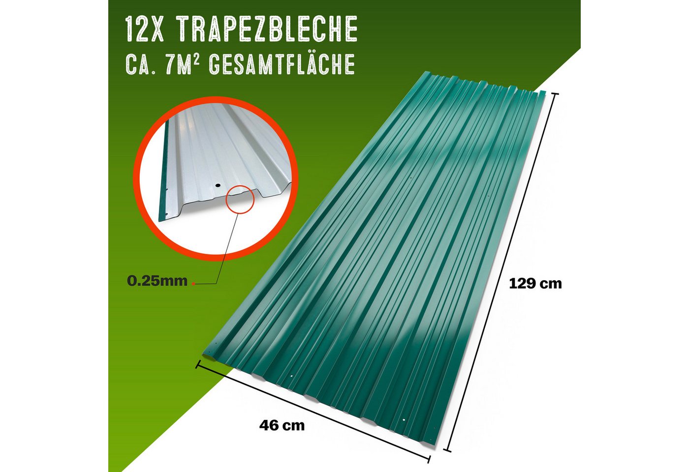 Gardebruk Wellplatte, 12x Trapezblech 129cm x 46cm = 7m² verzinkt Profilblech Dachblech – Bild 5 von 5