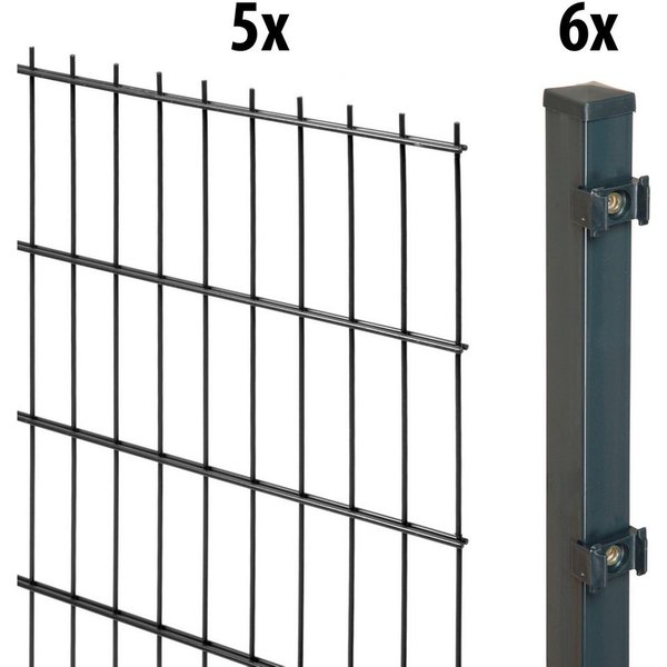 GARDEN 'N' MORE Doppelstabmattenzaun Standard, (11-St), 5 Elemente für 10 m, LxH: 200 x 83 cm, mit 6 Pfosten