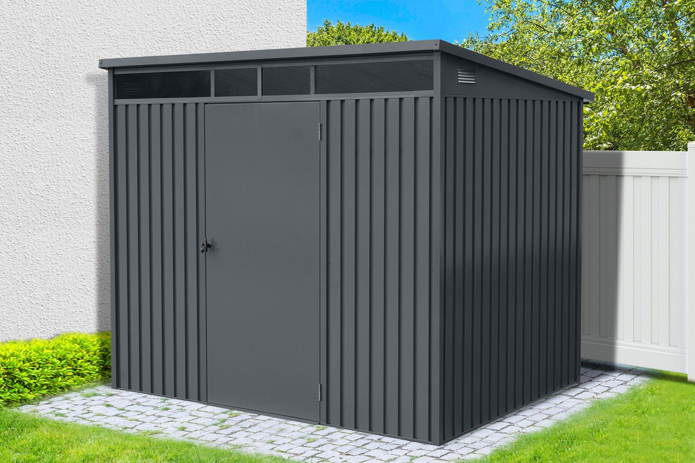 GARDEN 'N' MORE Gerätehaus Pultdachhaus Basic plus, BxT: 237x186 cm, einfacher Aufbau, Oberlicht, Langlebig, abschließbar – Bild 2 von 5