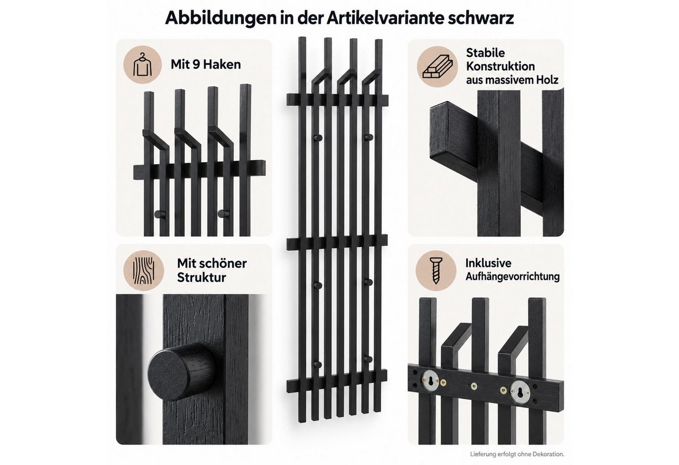 MCW Garderobenpaneel MCW-P57-Ga2, Mit 9 Haken je Paneel, Inklusive Aufhängevorrichtung – Bild 3 von 5