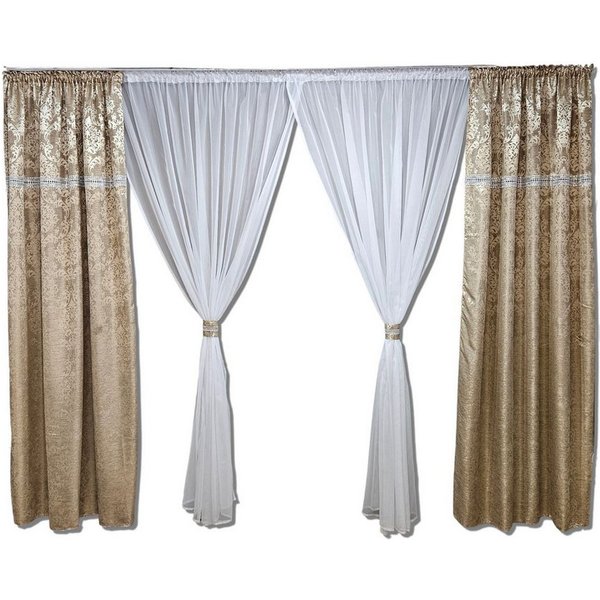 Gardinen by Justyna Verdunkelungsvorhang Vorhang Schal Set Gold Beige, Kräuselband, Lichtschutz, Blickdicht,Verdunkelung,Verdunkelt,Kräuselband,Store