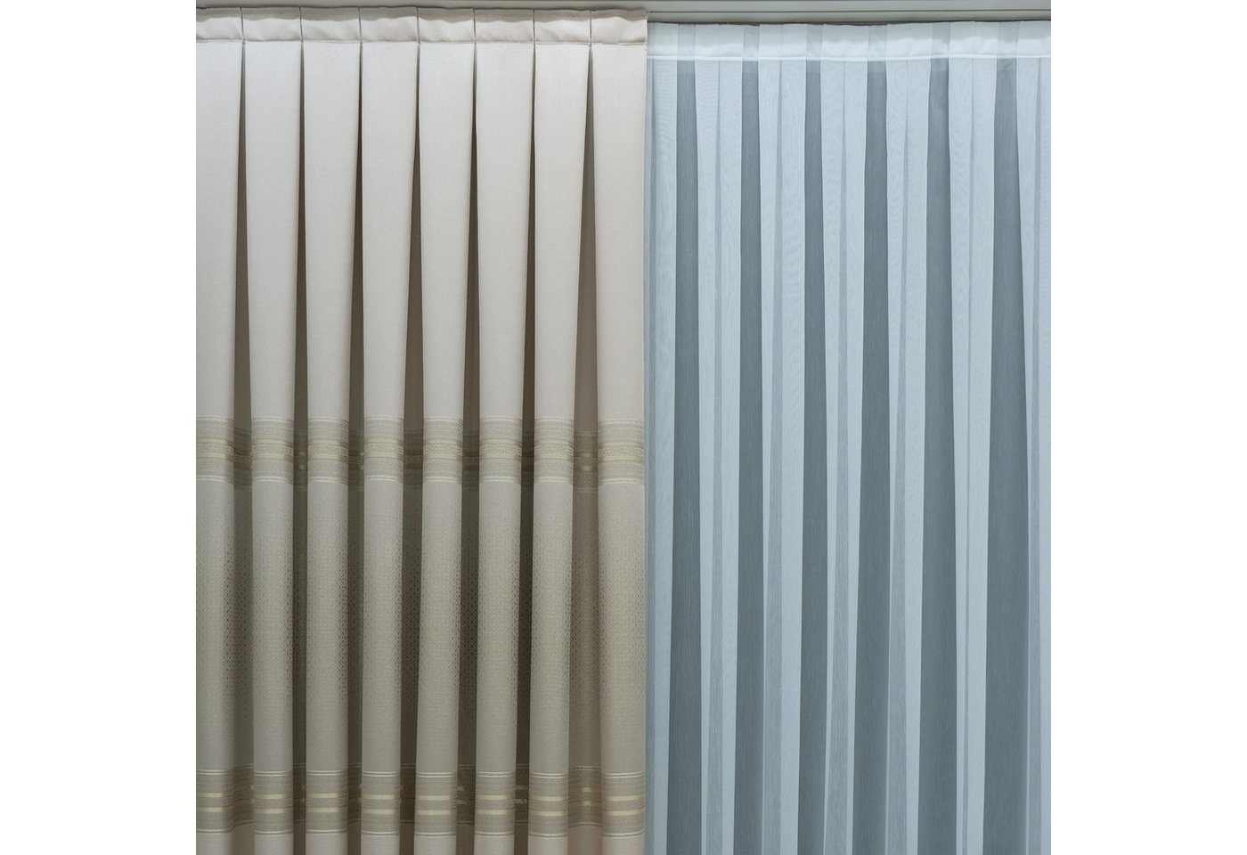 Gardinen by Justyna Vorhang Komplett-Set Vorhang Beige – Falten mit Store (5 St), Kräuselband, halbtransparent, Fertiggardine, Halbtransparent, Faltenband, Komp – Bild 5 von 5