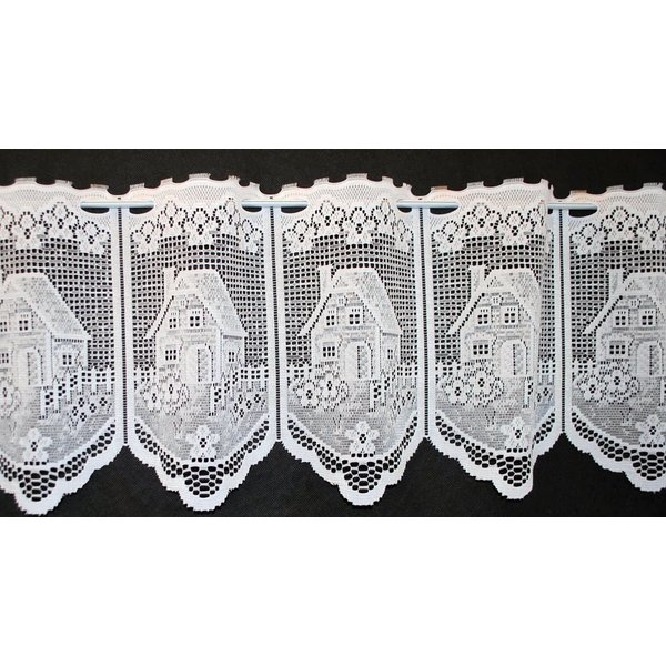 Gardinen Kranzusch Scheibengardine Häuser (1 St), Stangendurchzug, transparent, Stablöcher,transparent,verschiedene Höhen, Breiten