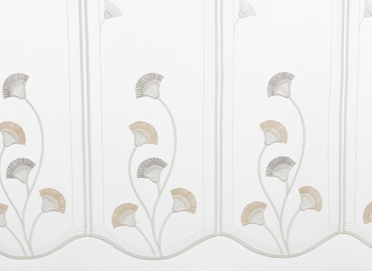 Gardinen Kranzusch Scheibengardine mit Fächerblume als Franse (1 St), Stangendurchzug, transparent, Stablöcher,transparent,verschiedene Höhen, Breiten – Bild 4 von 4