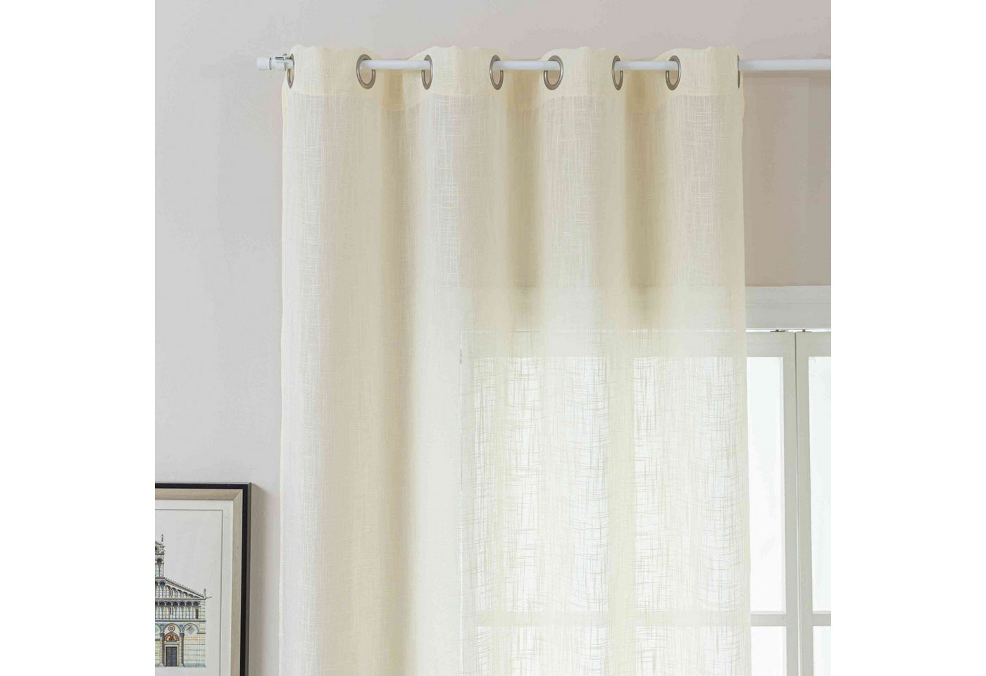Gardinenbox Gardine (1 St), Ösen, halbtransparent, Polyester, Gardine Ösen Grobfaser Linen-Struktur »Seoul« 2024110 – Bild 4 von 5