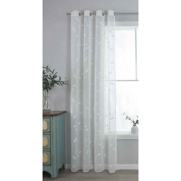 Gardinenbox Gardine (1 St), Ösen, transparent, Polyester, Leinenoptik Stickerei Blattmuster 2023495