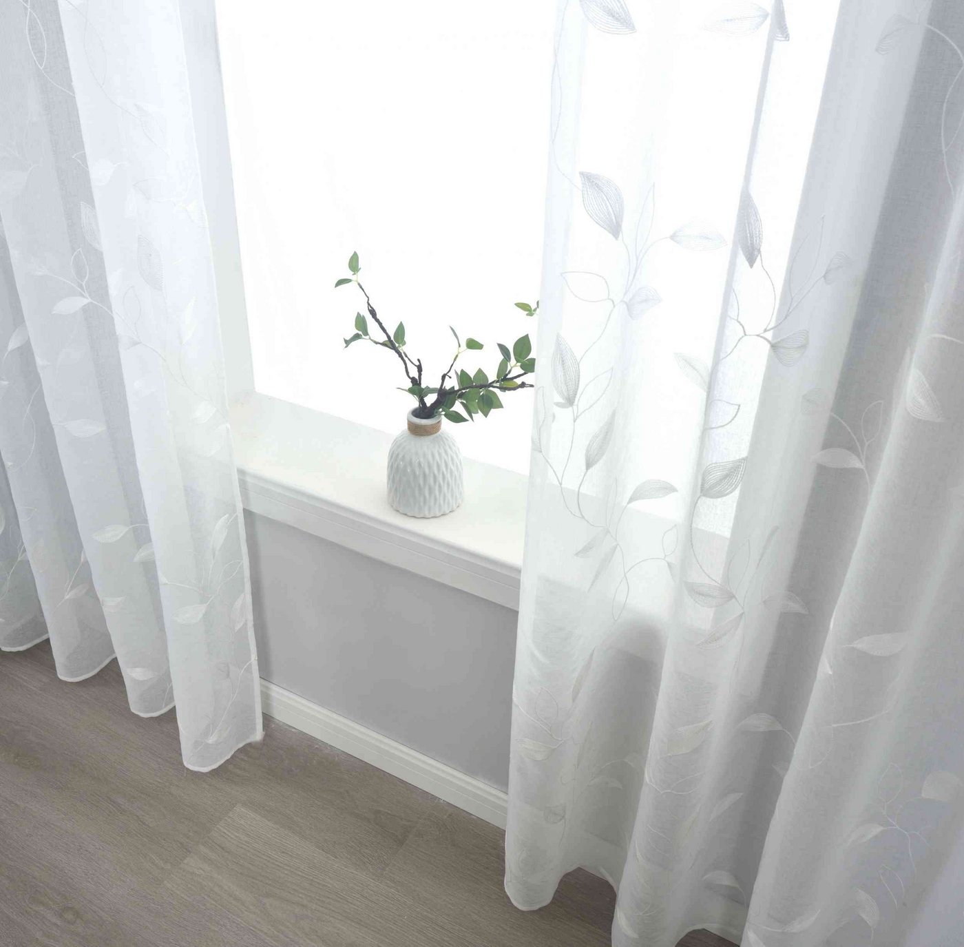 Gardinenbox Gardine (1 St), Ösen, transparent, Polyester, Leinenoptik Stickerei Blattmuster 2023495 – Bild 2 von 5