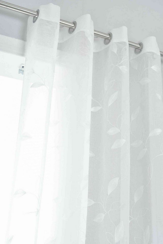 Gardinenbox Gardine (1 St), Ösen, transparent, Polyester, Leinenoptik Stickerei Blattmuster 2023495 – Bild 3 von 5