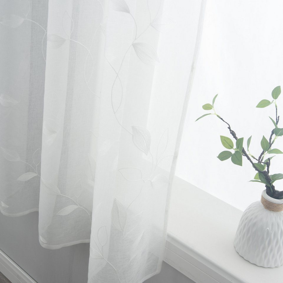 Gardinenbox Gardine (1 St), Ösen, transparent, Polyester, Leinenoptik Stickerei Blattmuster 2023495 – Bild 5 von 5