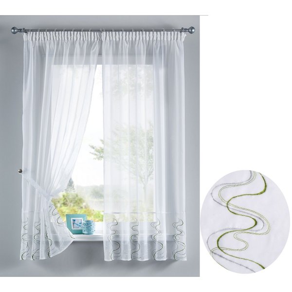 Gardinenbox Gardine (2 St), Stangendurchzug, transparent, WELLE Stickerei Gardinen Set 2 Tlg. Raffhalter Tunneldurchzug Gardinen