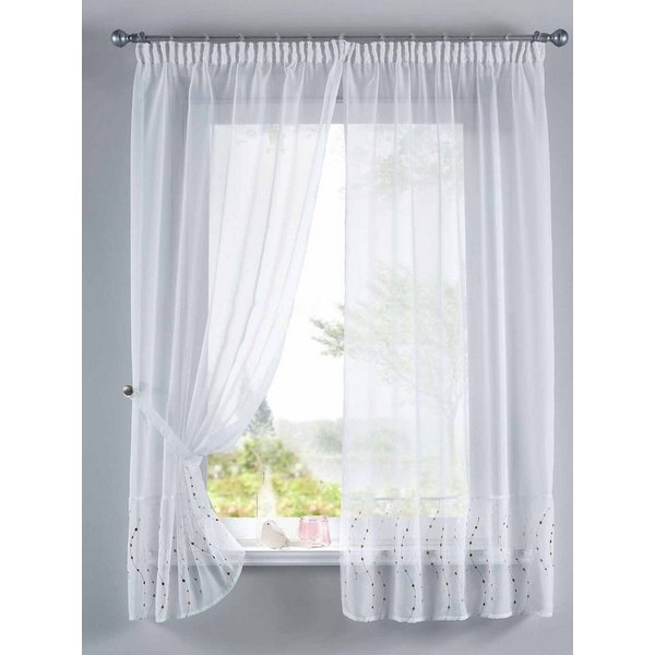 Gardinenbox Gardine (2 St), Stangendurchzug, transparent, Voile, PUNKT Stickerei Gardinen Set 2 Tlg. Raffhalter Tunneldurchzug Gardinen