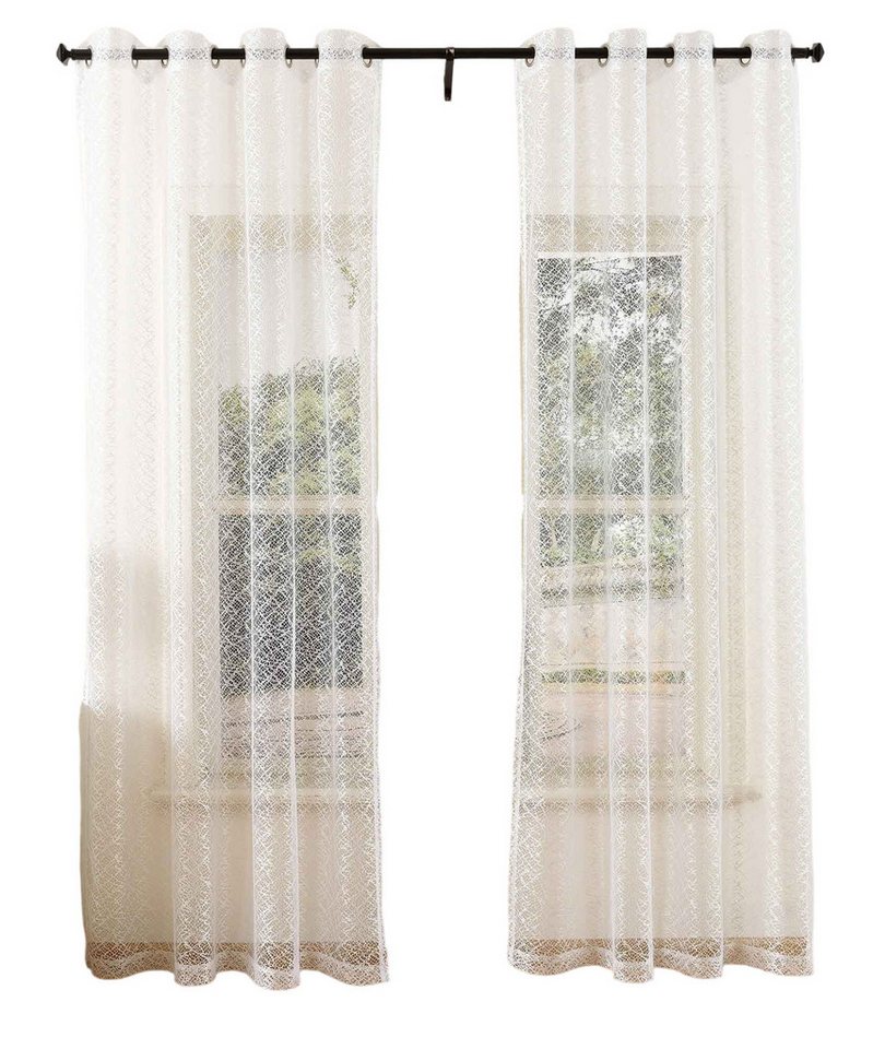 Gardinenbox Gardine (2 St), Ösen, transparent, Polyester, Netz Struktur Netzvorhang 203522 – Bild 2 von 5