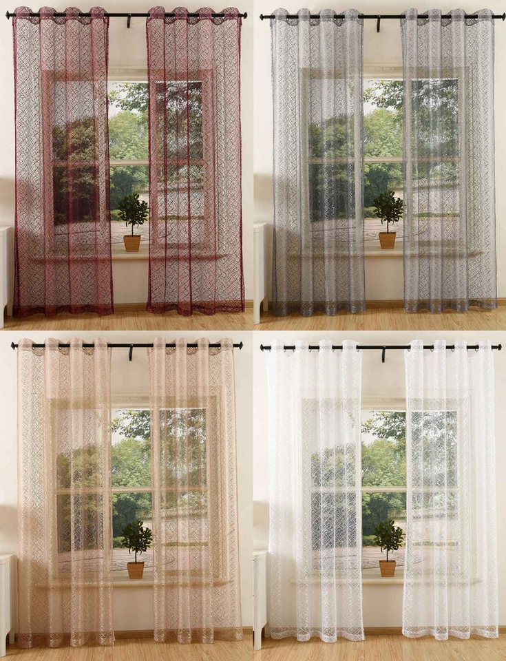 Gardinenbox Gardine (2 St), Ösen, transparent, Polyester, Netz Struktur Netzvorhang 203522 – Bild 3 von 5