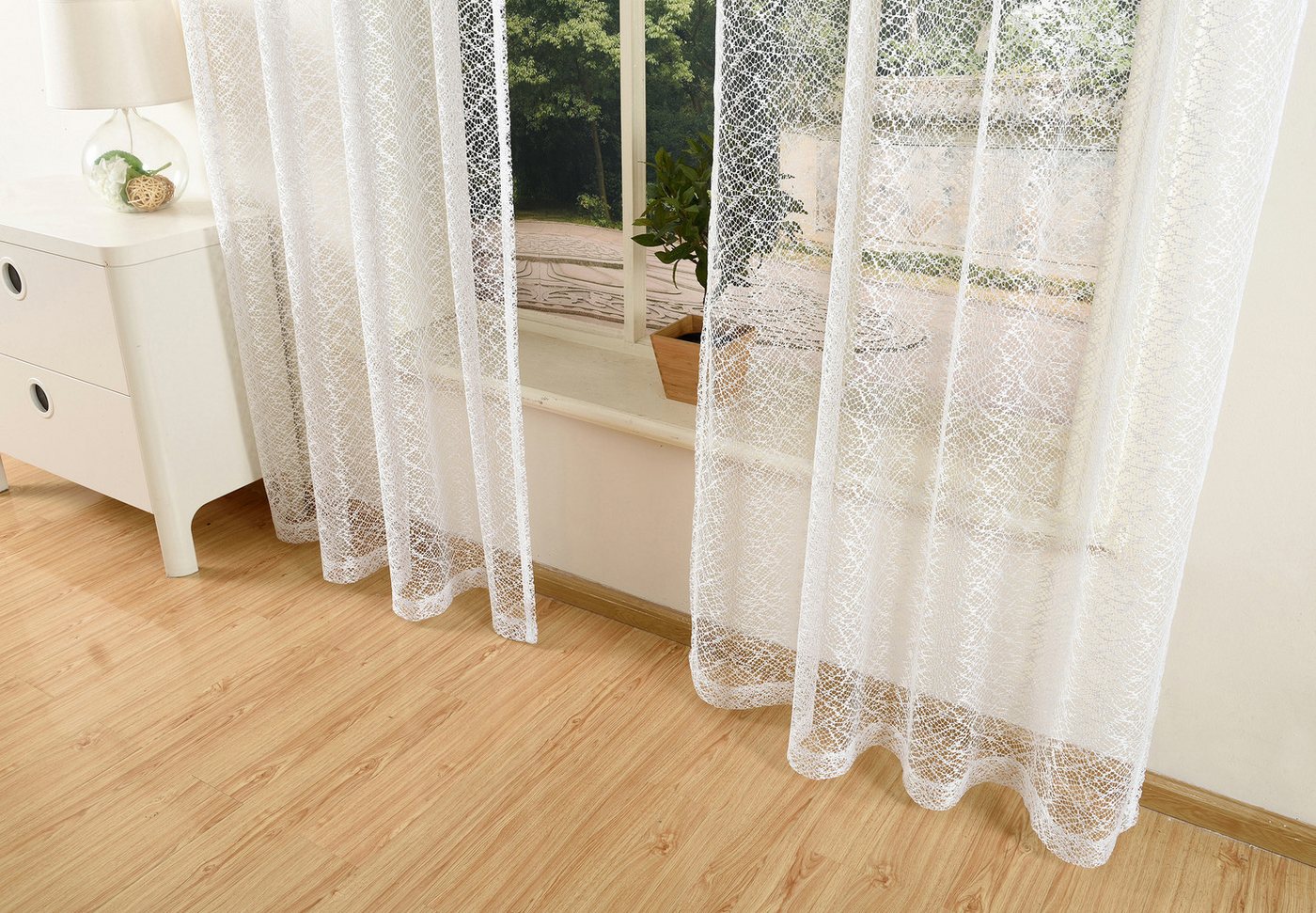 Gardinenbox Gardine (2 St), Ösen, transparent, Polyester, Netz Struktur Netzvorhang 203522 – Bild 4 von 5