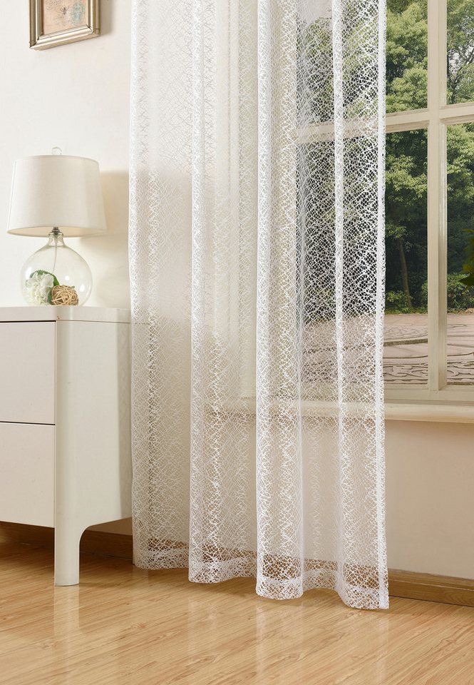 Gardinenbox Gardine (2 St), Ösen, transparent, Polyester, Netz Struktur Netzvorhang 203522 – Bild 5 von 5