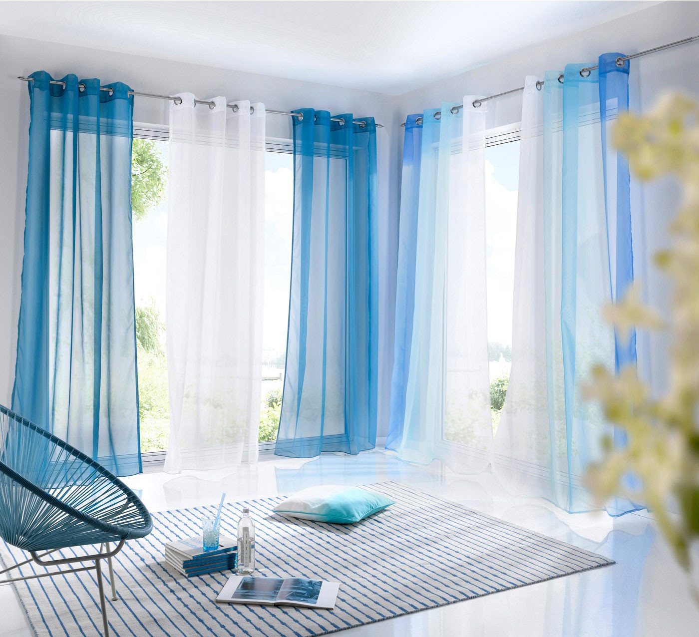 Gardinenbox Gardine (2 St), Ösen, transparent, Voile, Farbverlauf Vertikal »Modena« Voile Raffhalter 10000183 – Bild 3 von 5