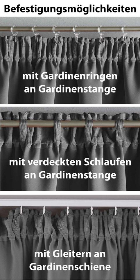Gardinenbox Verdunkelungsvorhang (2 St), verdecketeSchlaufen, verdunkelnd, Blickdicht »NewYork« Thermo-Gardine Blackout Kräuselband – Bild 5 von 5