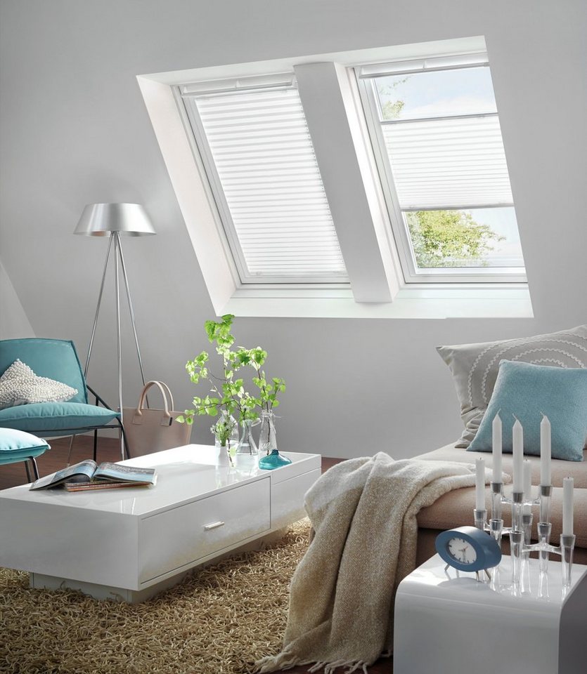 GARDINIA Dachfensterplissee, blickdicht, ohne Bohren, verspannt, Saugnäpfe, passend für Velux Dachfenster, in Crush-Optik – Bild 2 von 5