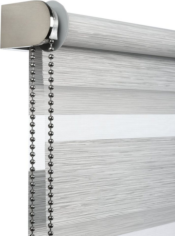 Doppelrollo de luxe, GARDINIA, halbtransparent, mit Bohren/ohne Bohren, freihängend, Klemm- oder Schraubmontage, hochwertiges Gesamtkonzept mit silbernen Metall – Bild 2 von 5
