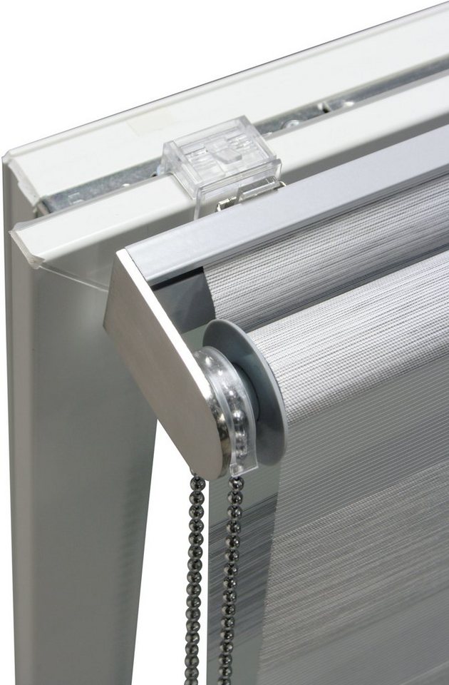 Doppelrollo de luxe, GARDINIA, halbtransparent, mit Bohren/ohne Bohren, freihängend, Klemm- oder Schraubmontage, hochwertiges Gesamtkonzept mit silbernen Metall – Bild 3 von 5